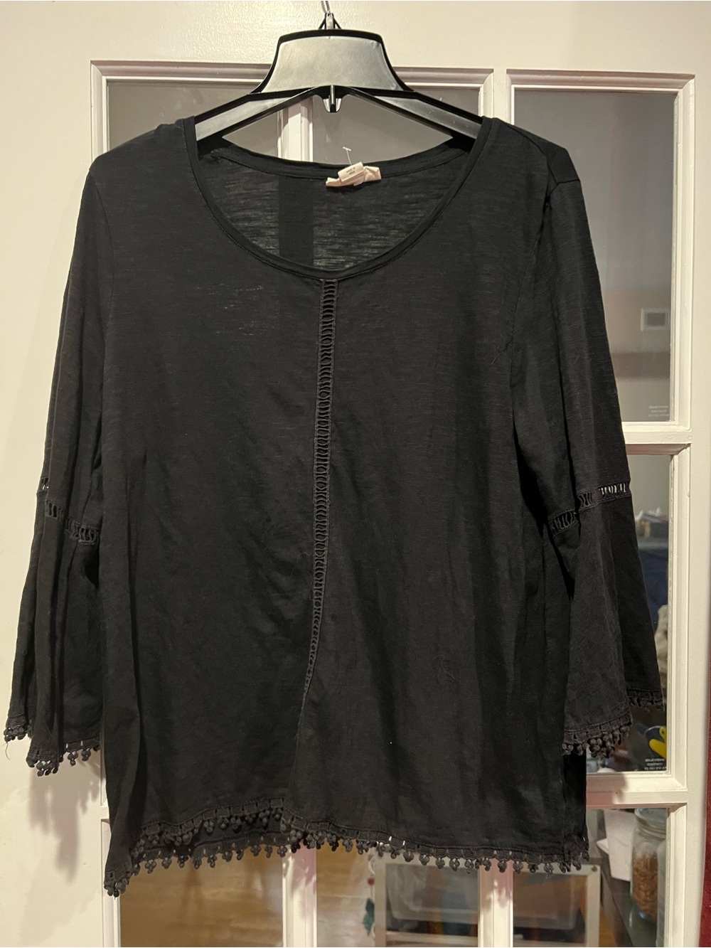 Style & Co. Black Crochet-Trim Scoop Neck Tunic Top